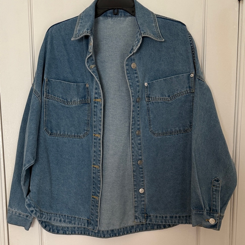 Classic Oversized Denim Shacket- Medium Blue